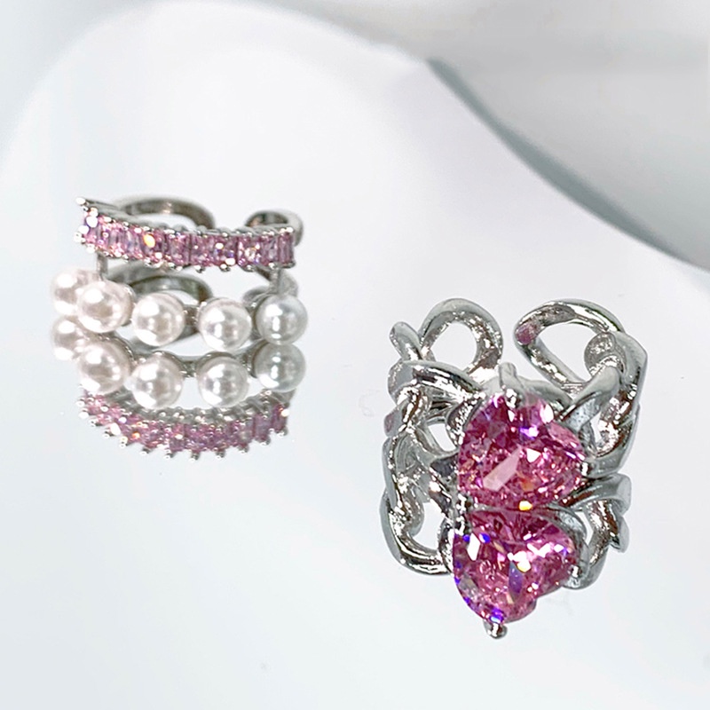 Nhẫn Hở Hai Đầu Đính Đá Zircon / Ngọc Trai Thời Trang Cá Tính