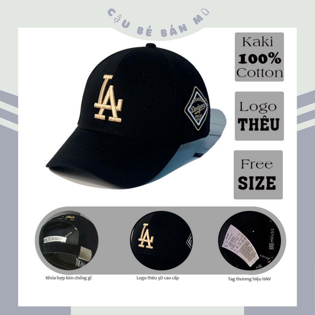 Nón kết Mũ lưỡi trai LA logo thêu cạnh tinh tế Free size - Full hộp