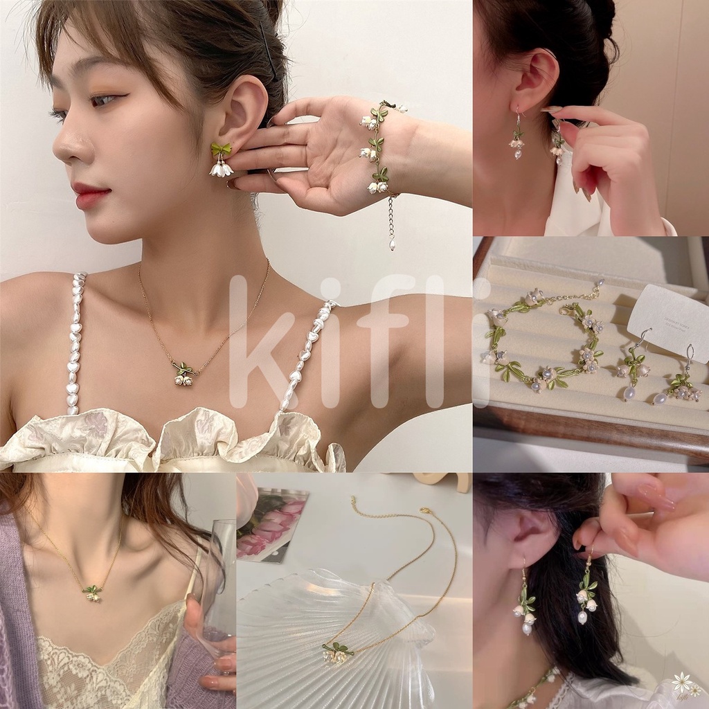 【kifli】Vòng cổ ngọc trai phong lan / Bông tai / Vòng tay Phong cách cổ điển Thời trang mùa hè cho nữ