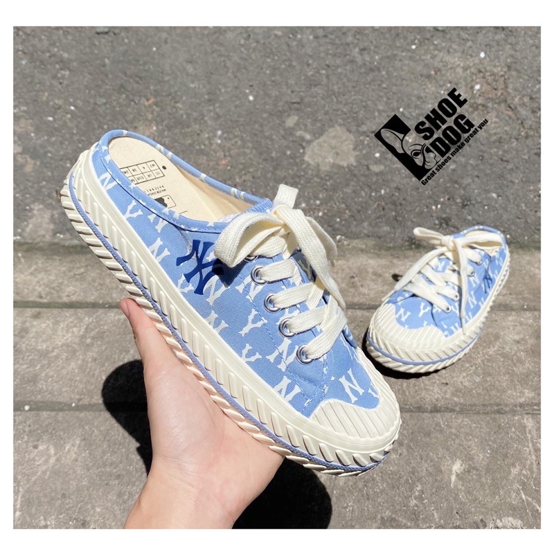[Bao check trọn đời] Giày MLB Playball Mule Monogram màu Baby Blue mã 3AMUM212N-50BLL