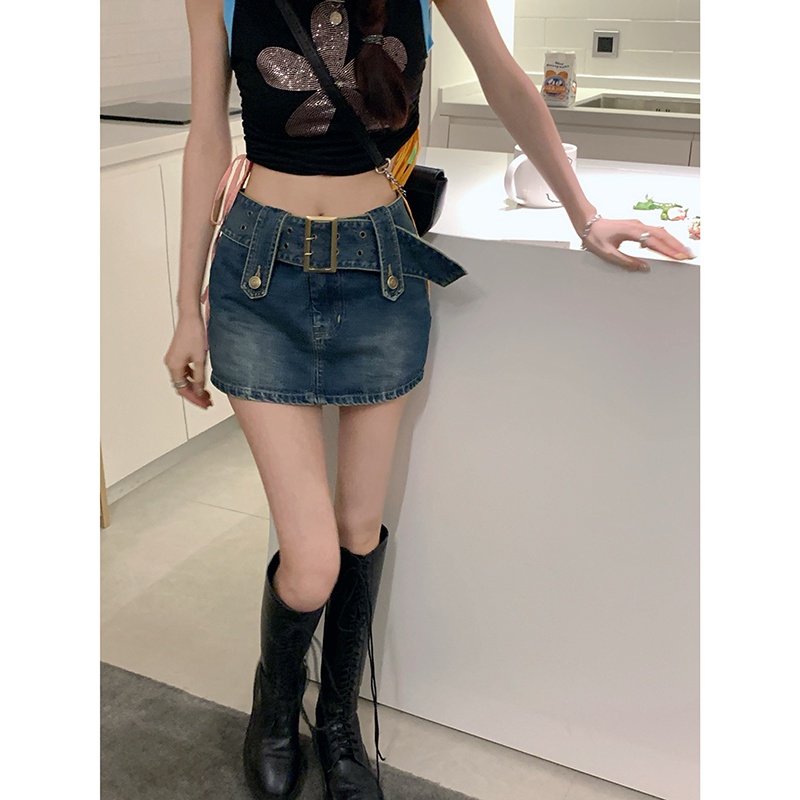 Cocory vn Chân váy jean ngắn eo cao phong cách thời trang cho nữ