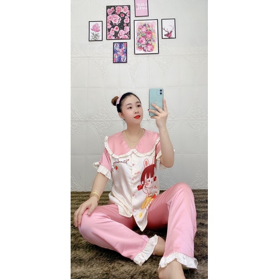BỘ LỤA SATIN BÈO THIẾT KẾ TAY NGẮN QUẦN DÀI