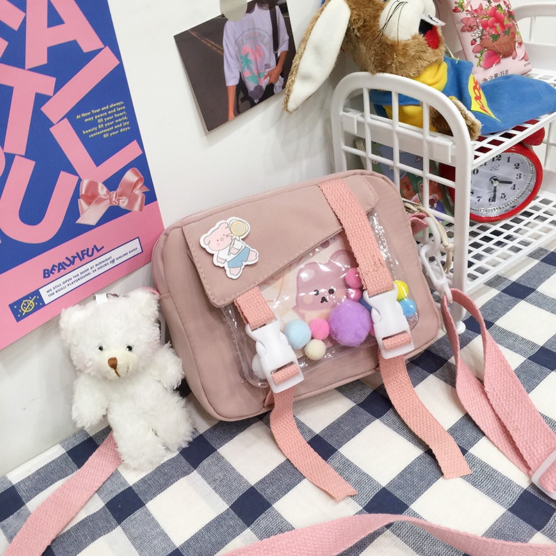 Túi Vải Trong Suốt Khóa Đôi Kèm Bông Bên Trong Và Sticker Kiểu Hàn