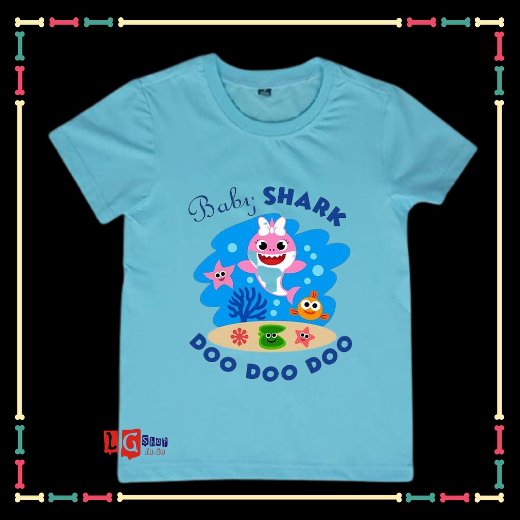 Áo thun bé gái in hình Baby Shark, đủ màu sắc, đủ size áo từ 10kg đến 80kg.