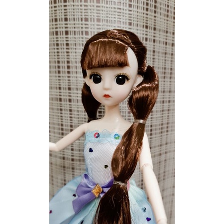 Búp bê có khớp mắt thủy tinh tóc dài, dày, size 30cm