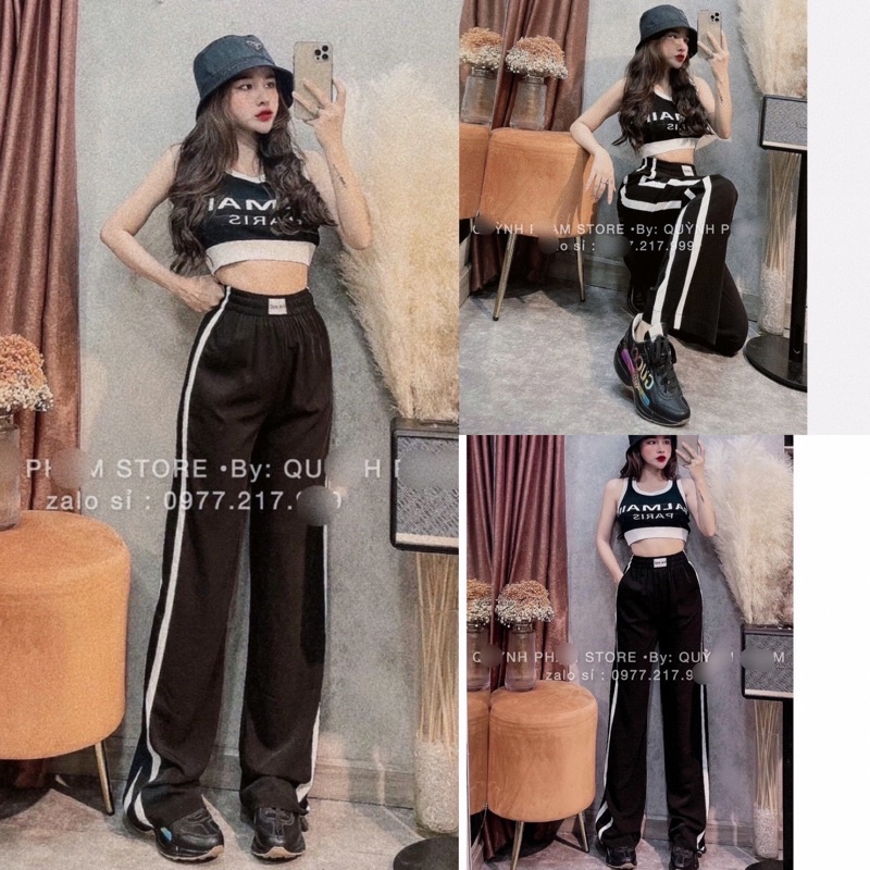 Set Đồ Bộ Thun Thể Thao Cá Tính Áo Croptop Quần Ống Rộng (Mẫu Mới Siêu Hot)