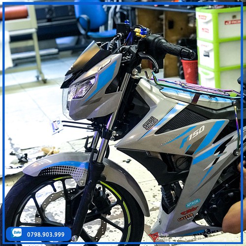 Tem Trùm Xe Satria 🍀 FREESHIP 🍀 Xanh Bạc Thể Thao