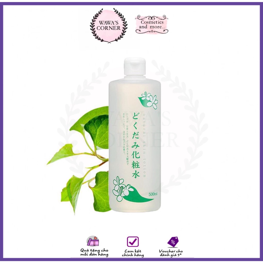 Nước hoa hồng Toner Lotion diếp cá Dokudami Natural Skin ngăn ngừa mụn se lỗ chân lông 500ml Nhật Bản