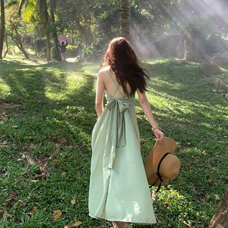 Đầm maxi ,váy maxi hở lưng thắt nơ sau màu xanh ngọc siêu xinh cho nữ