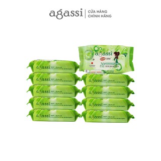 Bộ 10 gói khăn ướt Agassi không hương 20 tờ (Màu xanh lá)