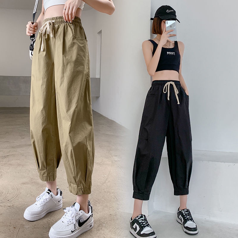 Quần Thể Thao Cotton Mỏng Ống Rộng Dài Đến Mắt Cá Chân Cho Nữ