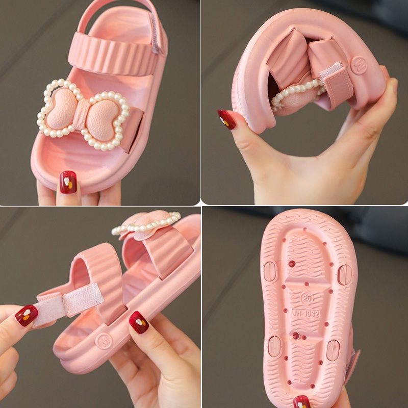 SANITKUN Xăng đan quai đính nơ ngọc trai thời trang mùa hè xinh xắn cho bé gái 2-9 tuổi