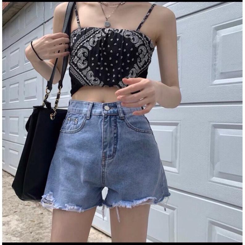 Quần sooc bò jean nữ cạp cao shorts jeans Quảng Châu phong cách Hàn Quốc sành điệu style năm 2021