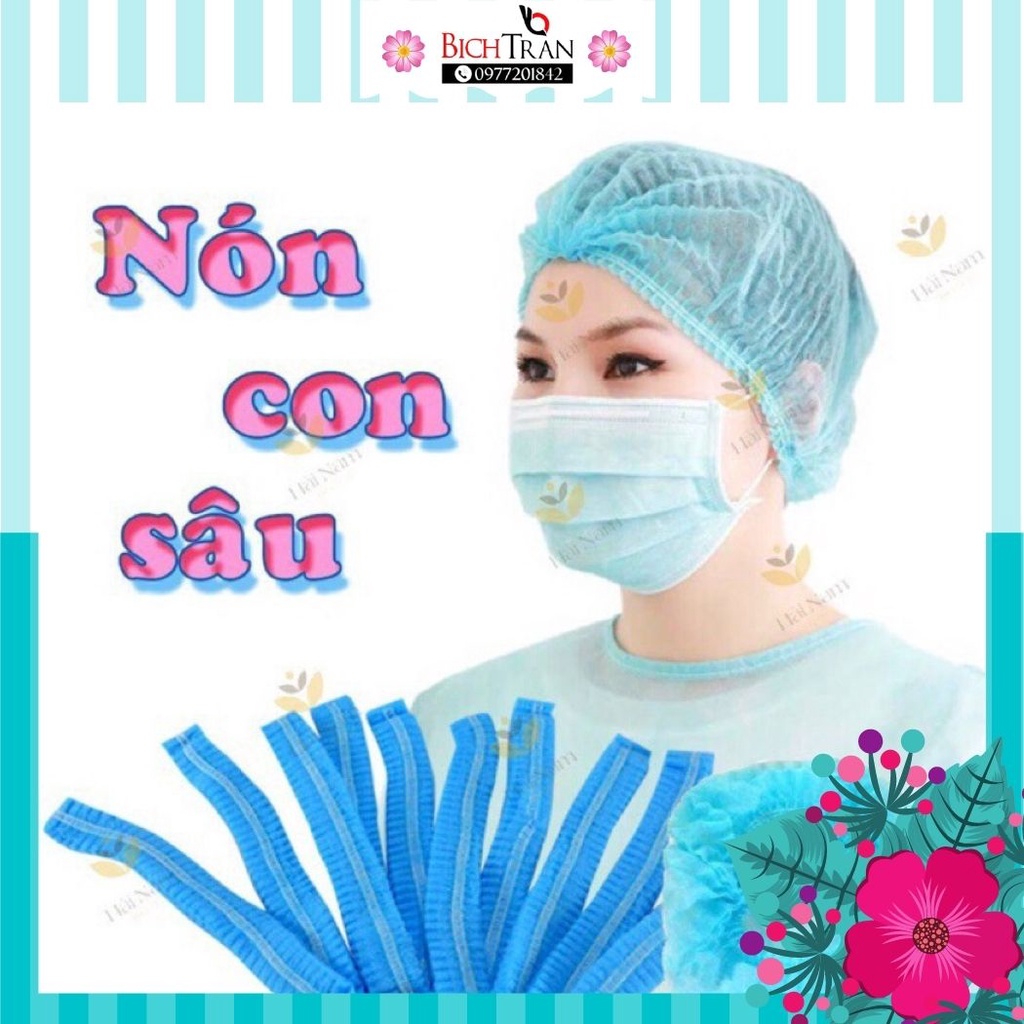 Mũ y tế trùm đầu, mũ giấy y tế, mũ (nón )con sâu dùng một lần( 100 cái/ túi)