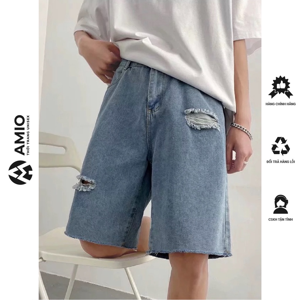 Quần đùi jean nam nữ ống rộng rách nhẹ , quần sooc jean nam hot trend giới trẻ Hàn quốc 2022