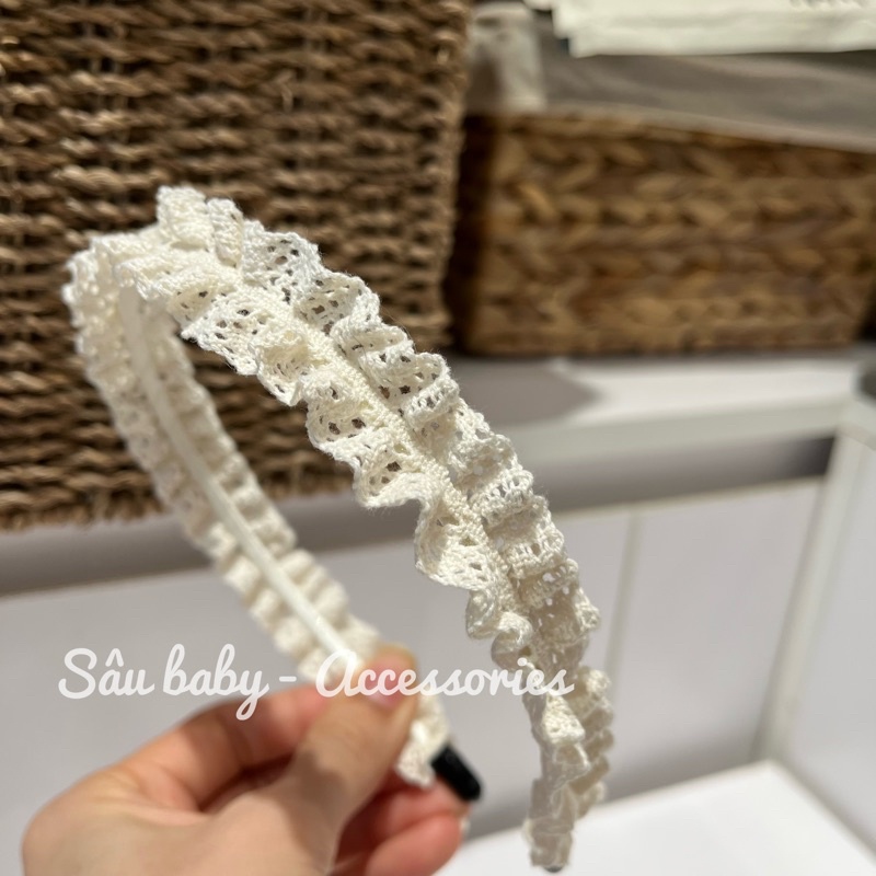 Bờm xước tóc vải ren lượn sóng đơn giản cho bé gái