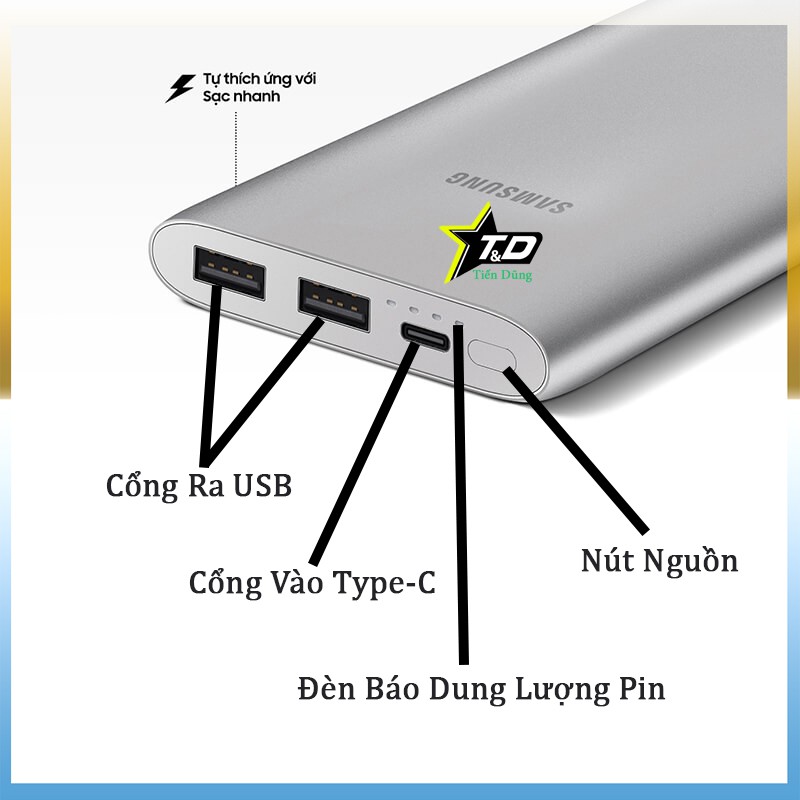 Pin dự phòng Samsung EB-P1100 10.000 mAh cổng USB-C- Sạc dự phòng 10.00mAh mỏng hỗ trợ sạc nhanh