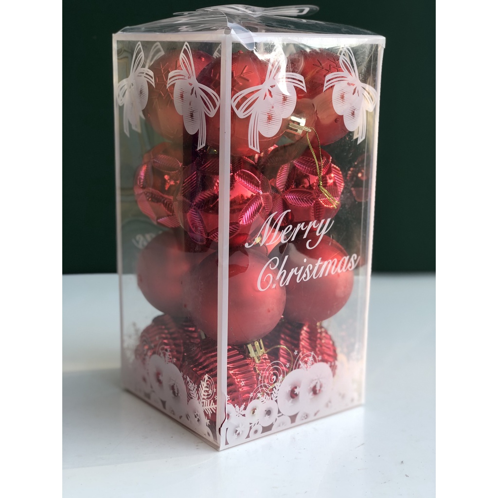 Hộp 16 quả châu kiểu mới đường kính 6cm treo cây thông Noel trang trí Giáng sinh làm vòng nguyệt quế