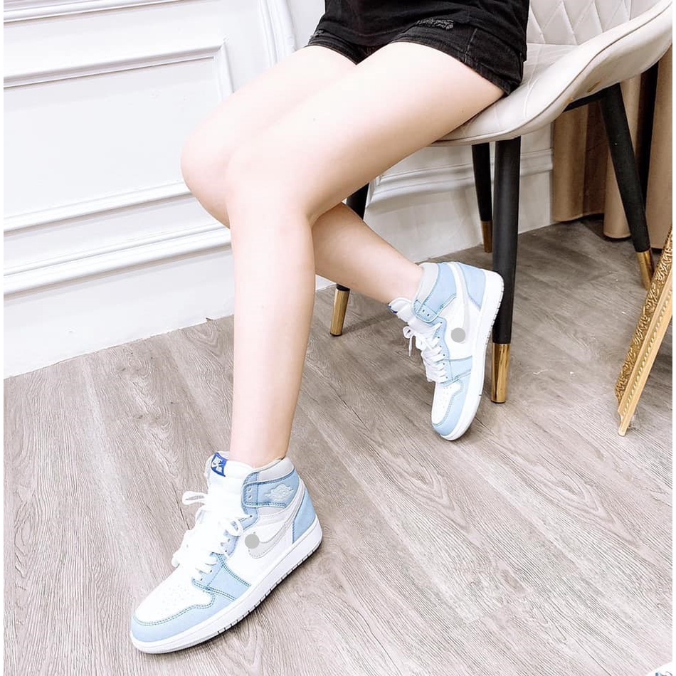 Giày Sneaker Jordan cổ cao Hyper Royal xanh loang nam nữ, Giày Jordan 1 high màu xanh ngọc xanh nỉ bản đẹp full box bill