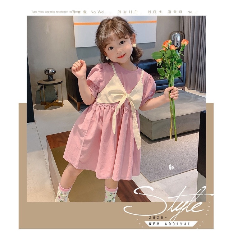 Đầm Công Chúa Tay Phồng Giả Hai Mảnh Thời Trang Mùa Hè Mới Cho Bé Gái 8s09