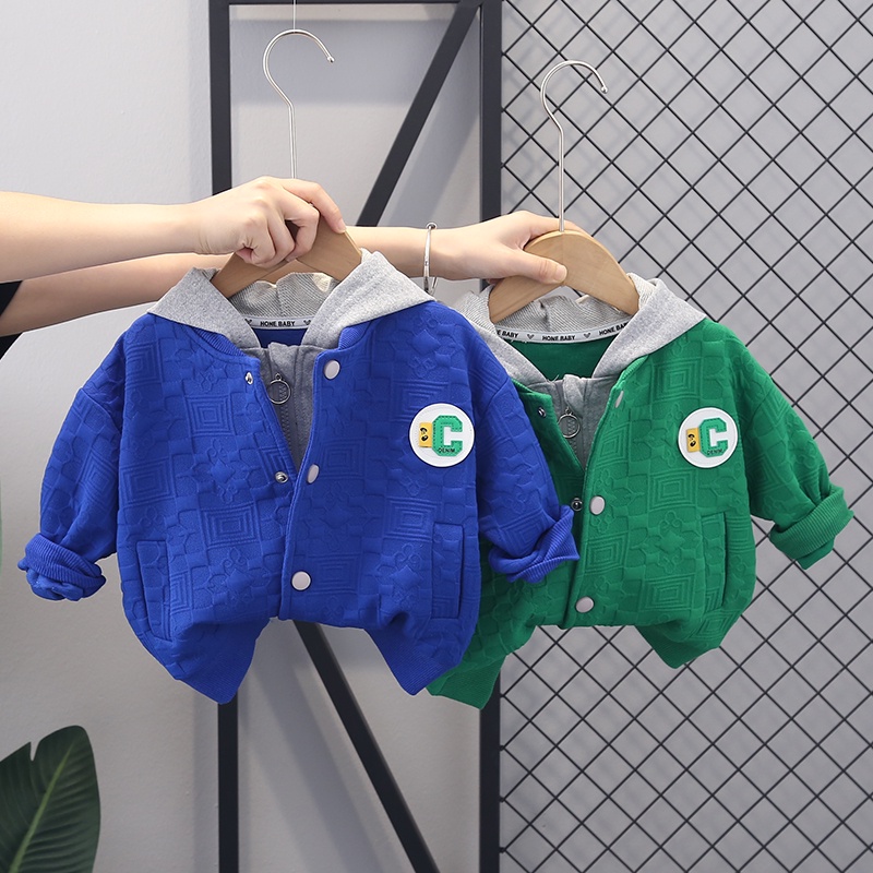 Áo Khoác Bóng Chày Hai Mảnh Có Mũ Trùm In Chữ Phong Cách Hàn Quốc Kích Thước 80-120cm Kiểu Mới Cho Bé Trai / Bé Gái