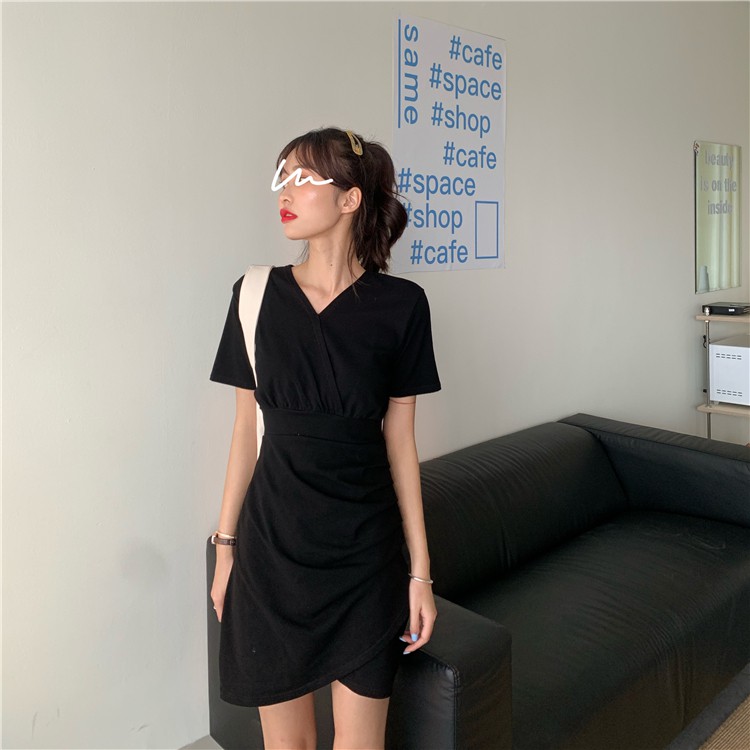 Xiaozhainv Đầm Ngắn Tay Cổ Chữ V Xinh Xắn Theo Phong Cách Hàn Quốc Cho Nữ | BigBuy360 - bigbuy360.vn