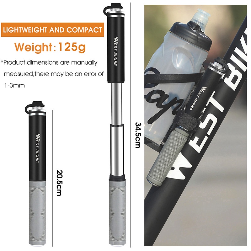 Ống bơm xe đạp leo núi WEST BIKING bằng hợp kim nhôm 120PSI