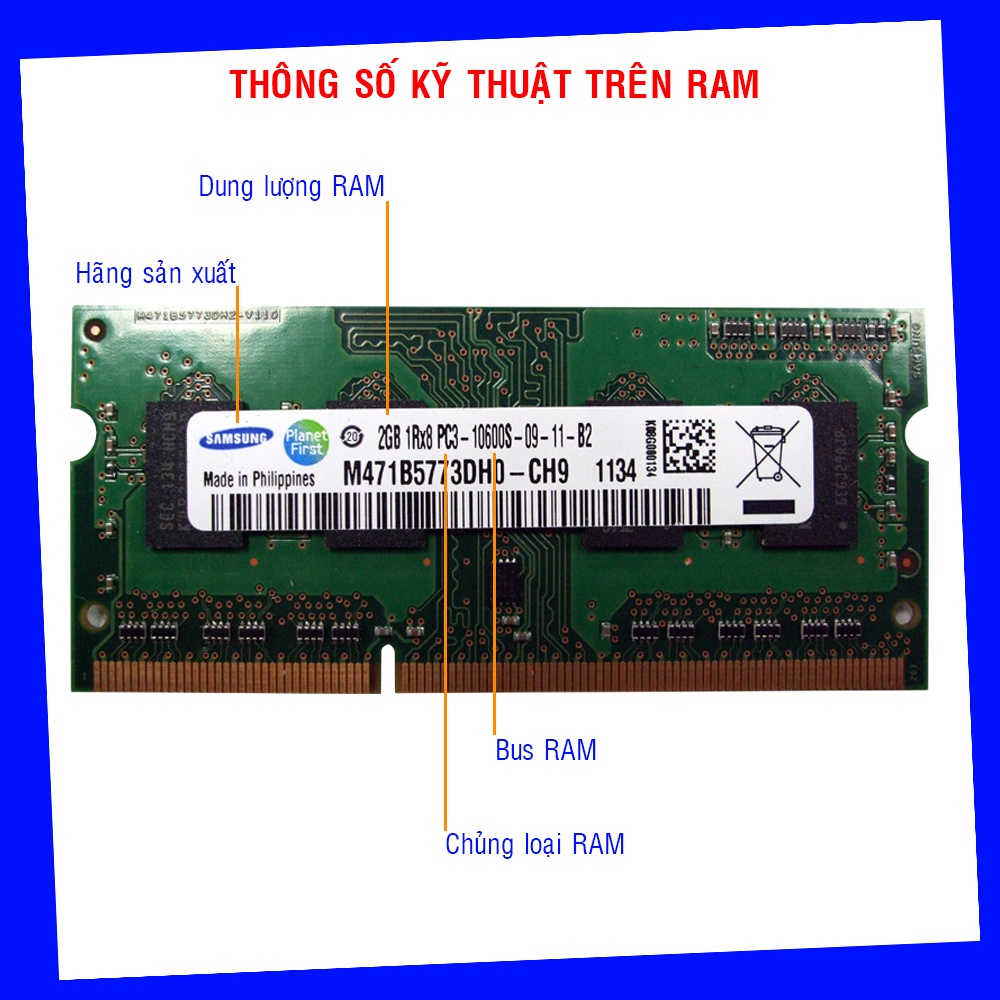 ram laptop ddr3 2gb pc3 10600s bus 1333mhz samsung bảo hành chính hãng 12 tháng