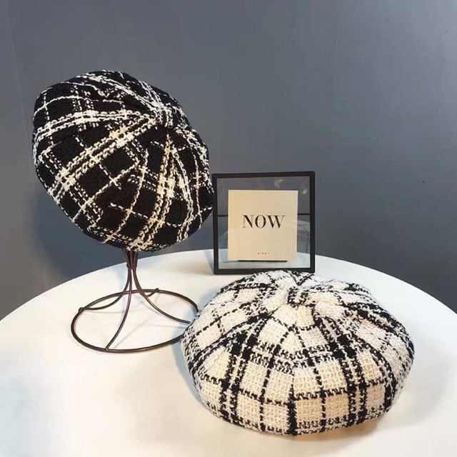 Mũ nồi - nón nồi beret caro có dây rút