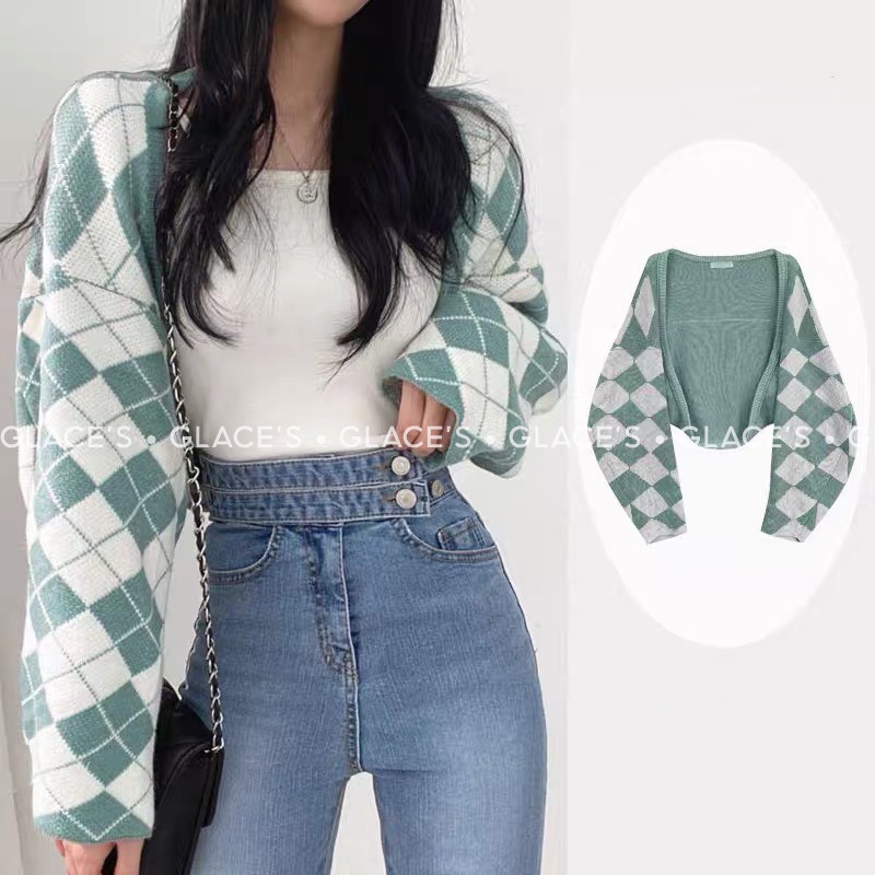 [Ảnh/Video thật] Áo khoác cardigan⚡ FREESHIP⚡ Áo cardigan len trám nữ dài tay họa tiết dáng CROPTOP cách điệu