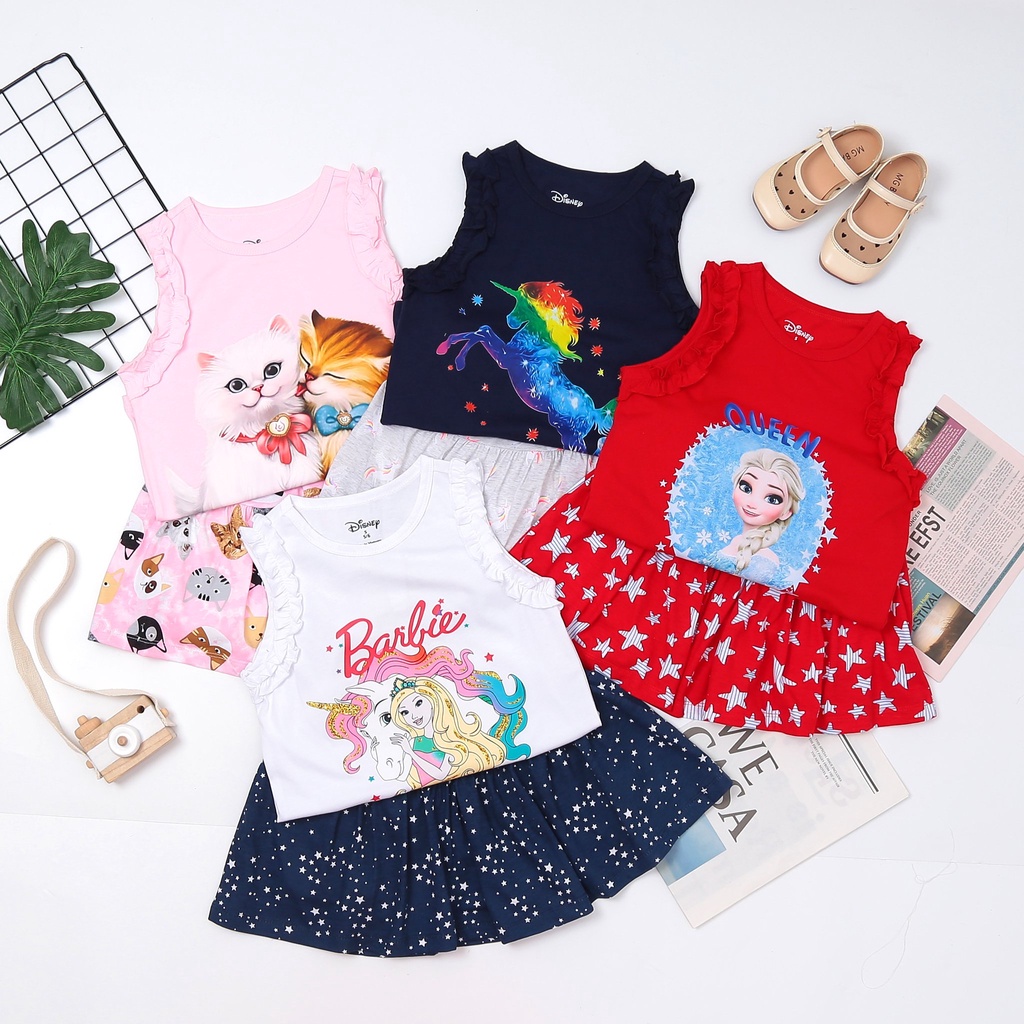 Bán sỉ Sét áo ba lỗ size đại mix chân váy họa tiết DISNEY cho bé gái Kanimi