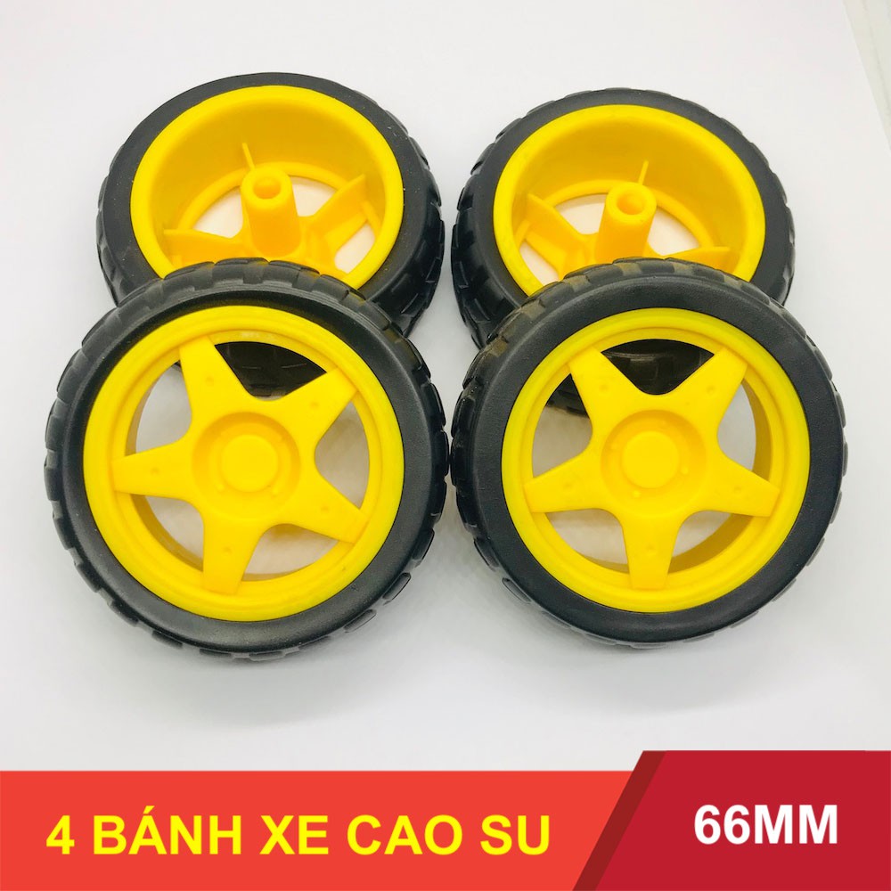 4 Bánh xe mini vỏ cao su 66mm dùng cho motor giảm tốc vàng - LK0010-4