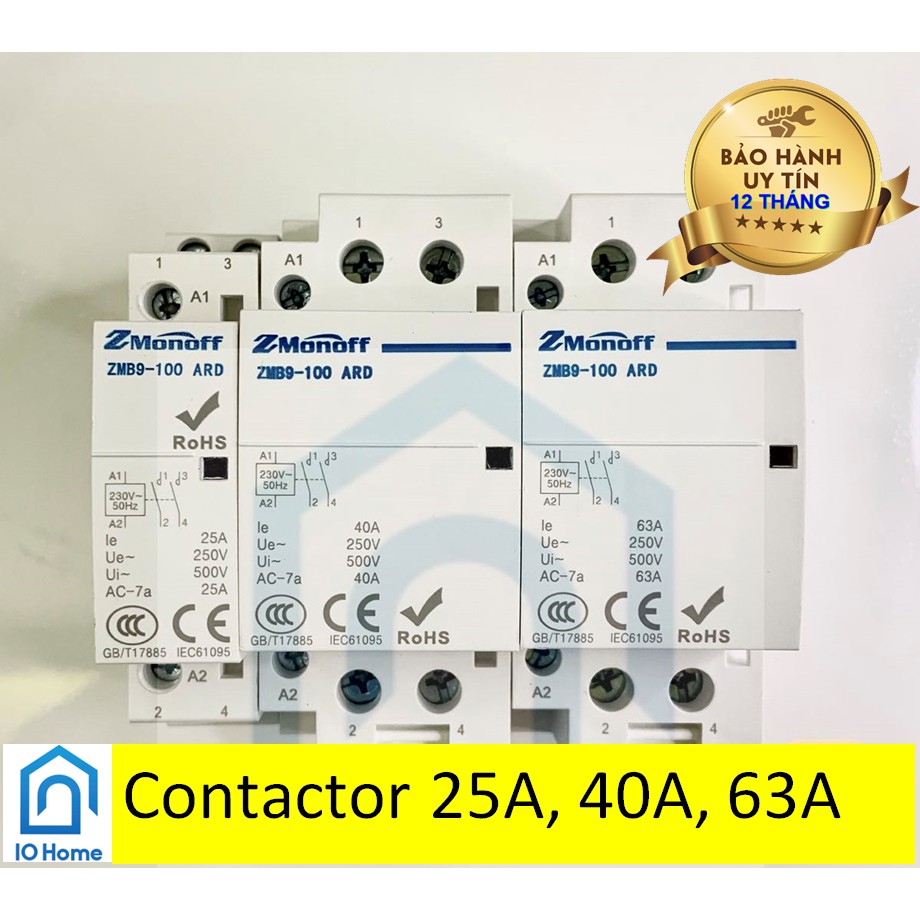 Khởi động từ contactor 1 pha Cao cấp đạt tiêu chuẩn CE và RoHS 25A 40A 63A dùng cho hệ thống nhà thông minh