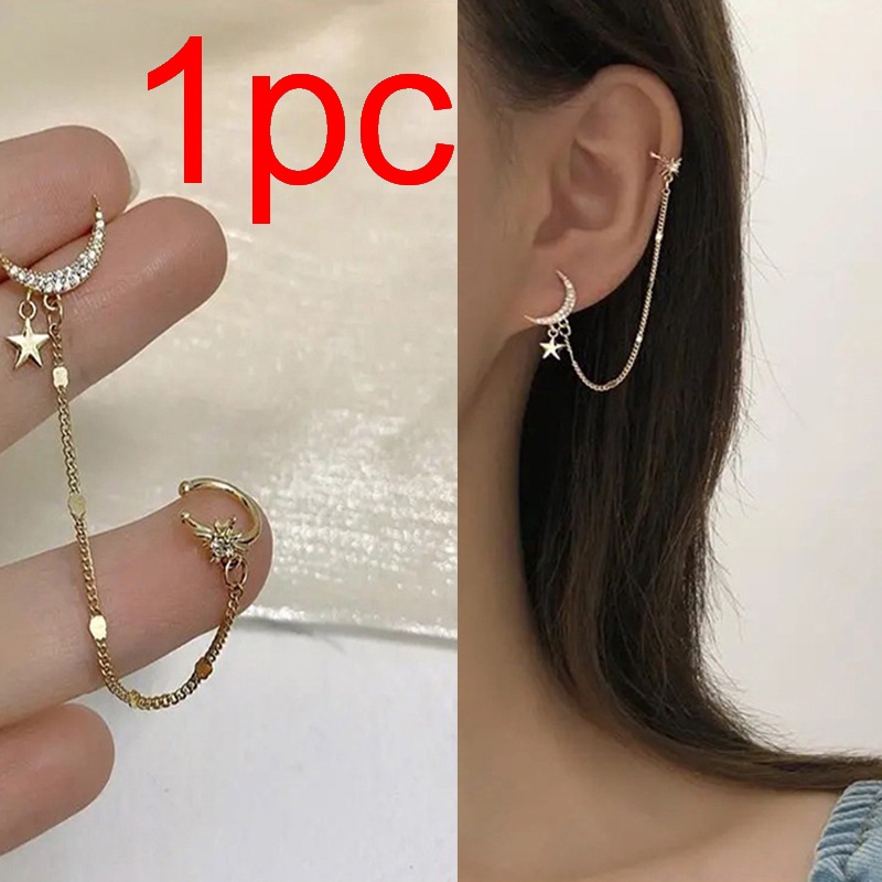 Gmai Bông Tai Mạ Bạc 925 Hình Mặt Trăng Đính Kim Cương Nhân Tạo Thời Trang Dành Cho Nữ