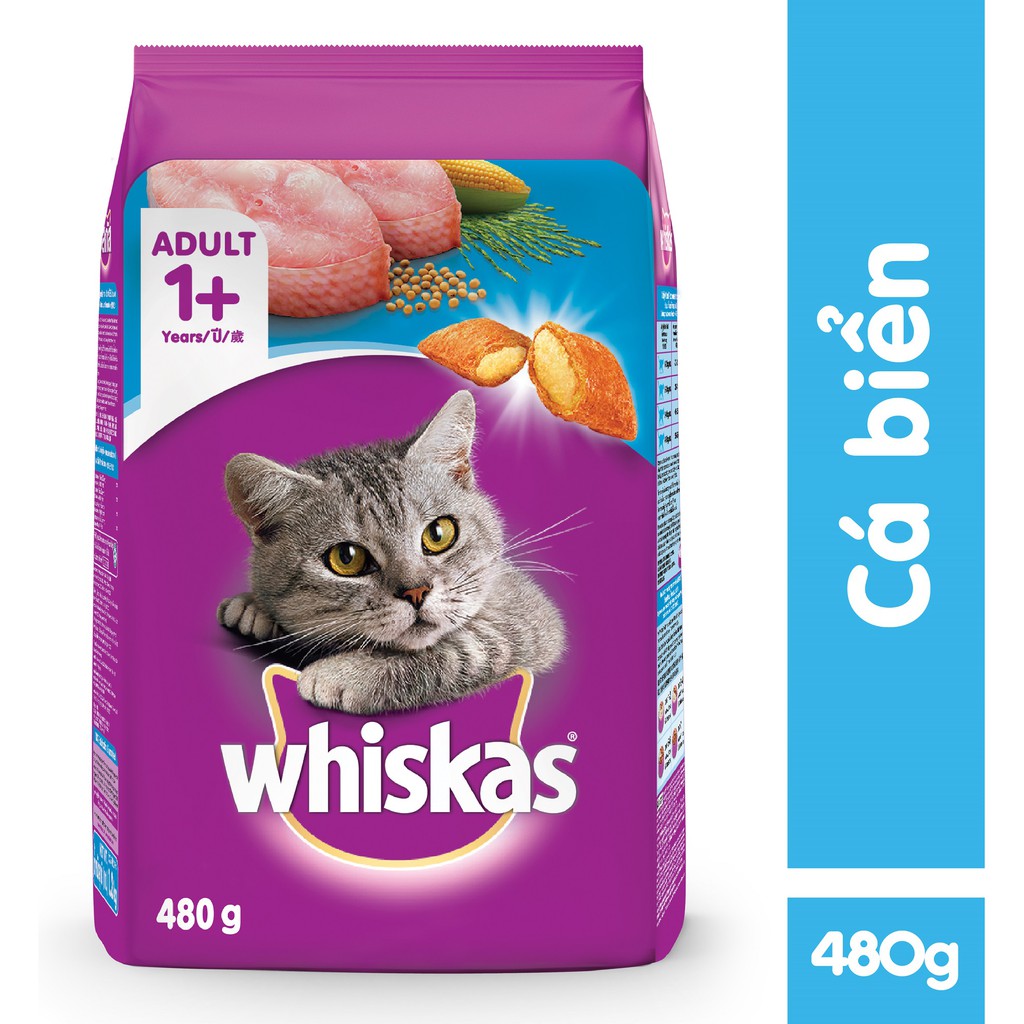 Thức ăn mèo Whiskas vị cá biển túi 480g