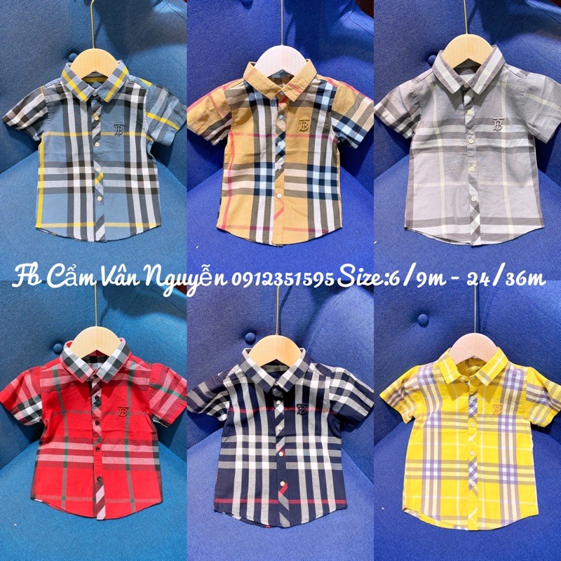 Xả lỗ sơ mi kẻ BBR cộc tay cho bé trai size từ 6/9-24/36M