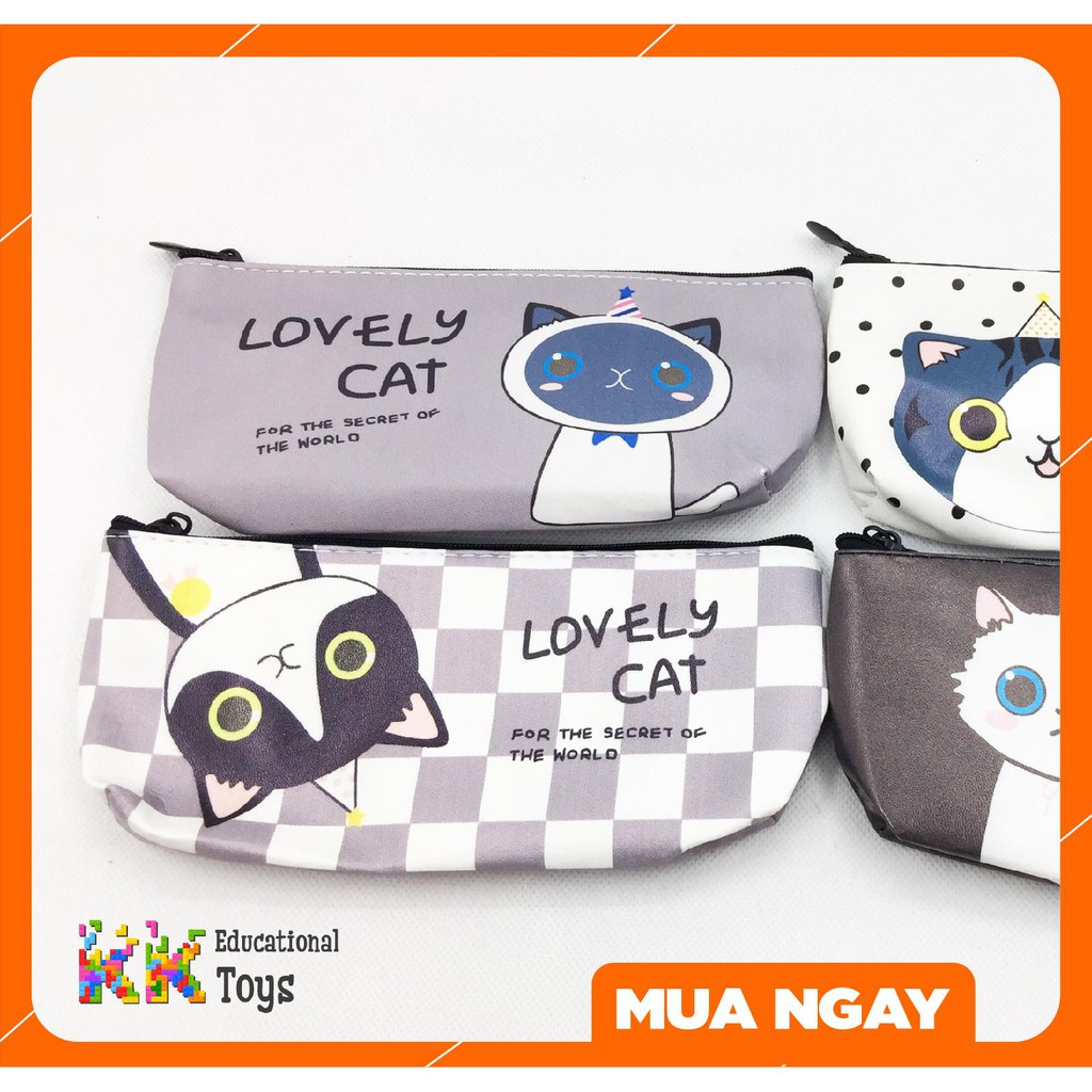 Đồ dùng học sinh, quà tặng cho con: Túi đựng bút 1 ngăn lovely cat - KKstore