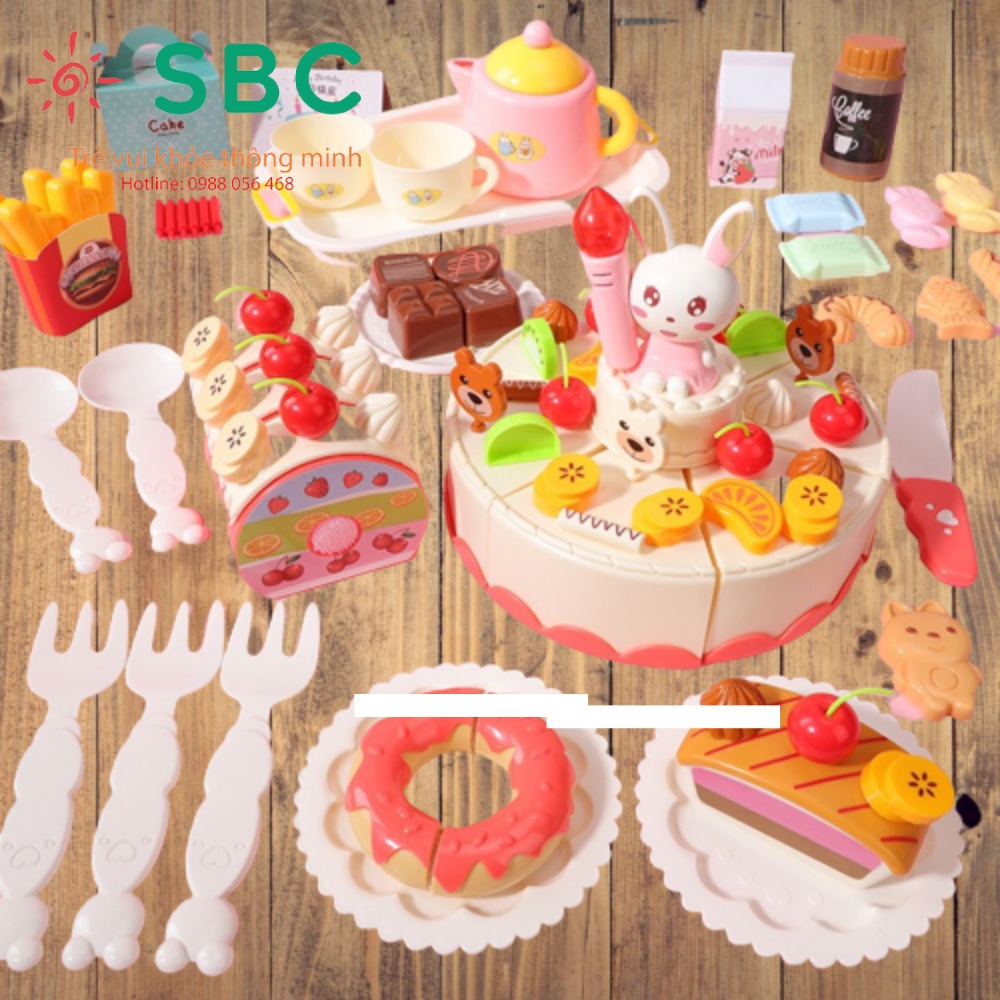 Bộ đồ chơi tiệc trà bánh sinh nhật cho bé 85 chi tiết có đèn và nhạc- Đồ chơi nhựa trẻ em