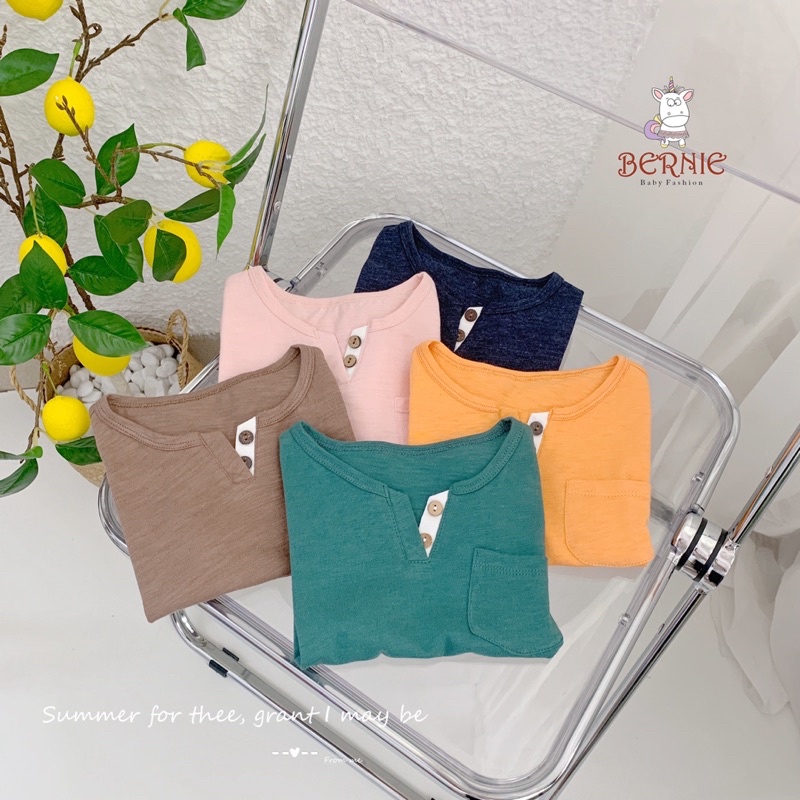 BERNIE - Áo Phông Cotton Xước Cổ Xẻ V Unisex Cho Bé Nhiều Màu