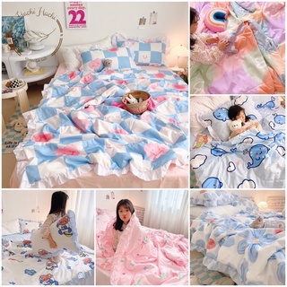 Set 5 món chăn ga gối cotton đũi bèo chăn trần hè