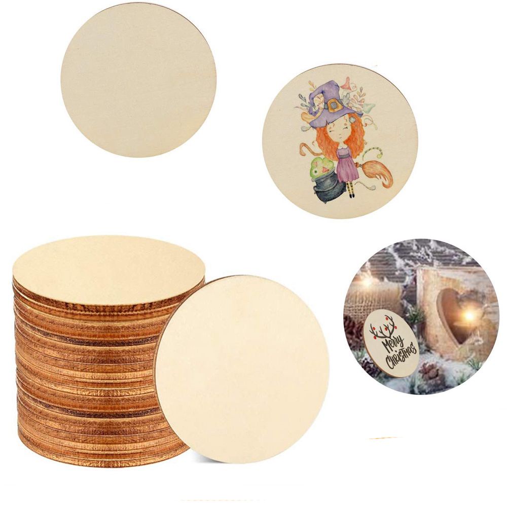Set 5-100 miếng gỗ hình tròn 1cm-10cm dùng trang trí thủ công DIY