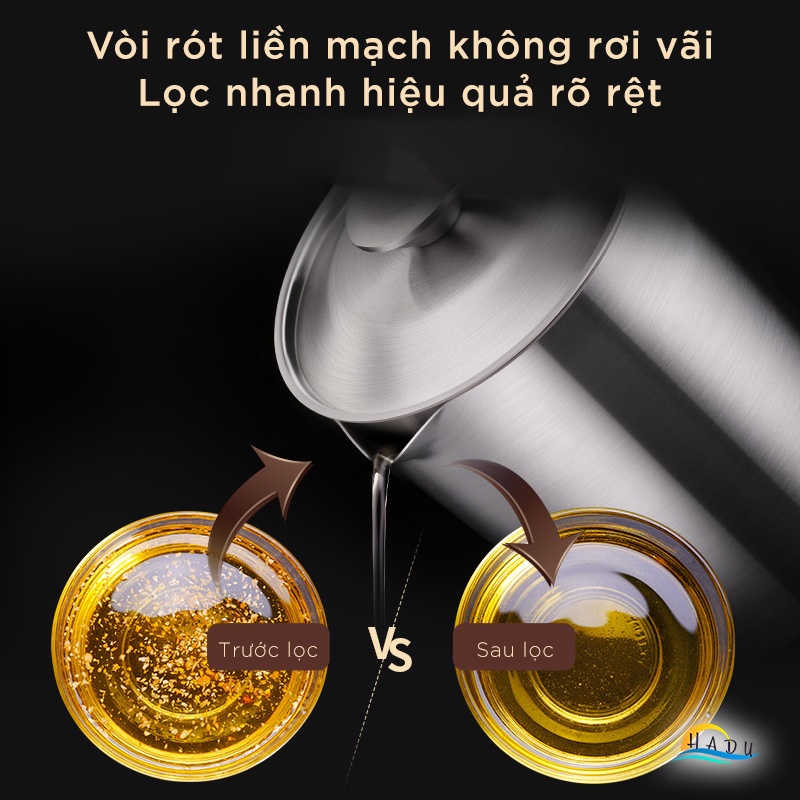 Bình lọc dầu ăn inox 304 cao cấp chất lượng cao kháng khuẩn 99,99% ca lọc dầu nhanh sạch dễ vệ sinh tay cầm êm SSGP