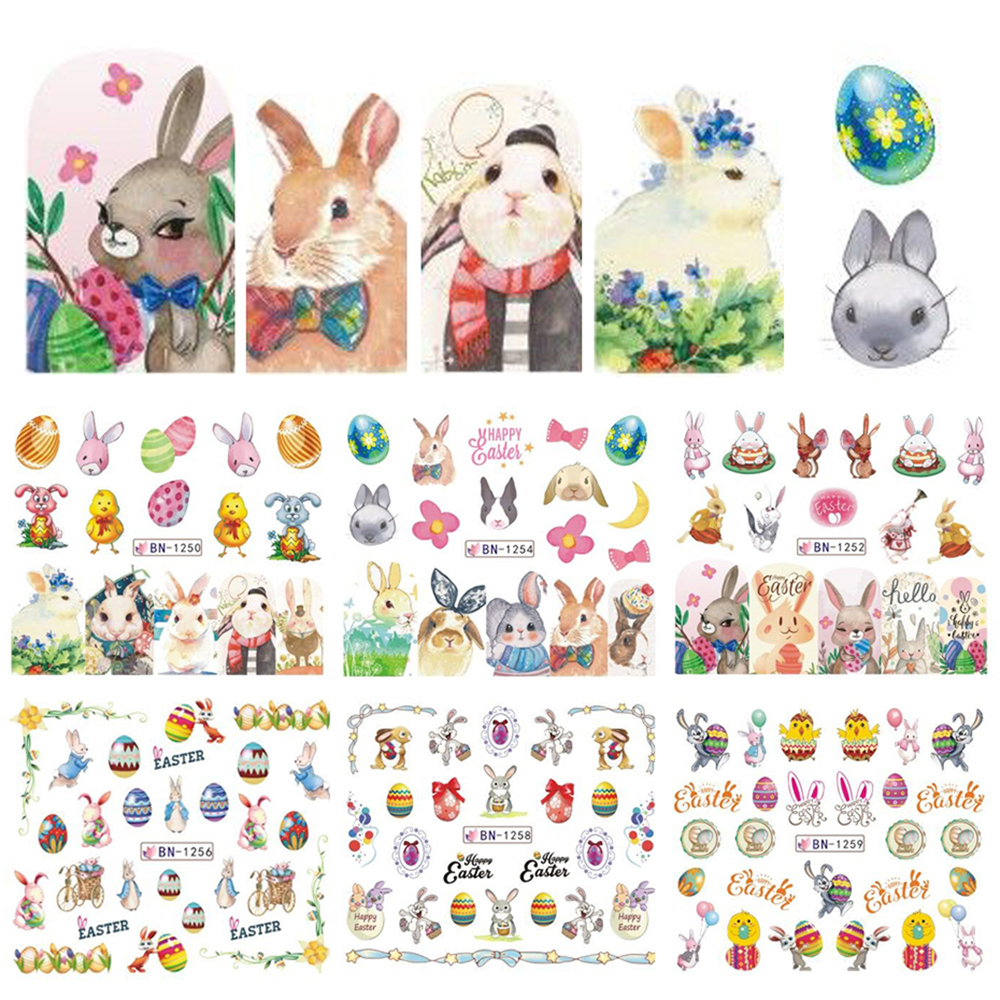 [Hàng mới về] Bộ 12 miếng dán trang trí móng tay nghệ thuật diy phong cách lễ Phục sinh