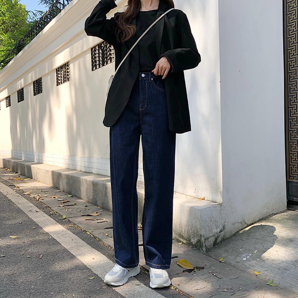 Quần jean 31437 ống suông rộng màu xanh dương phong cách retro thời trang Hàn Quốc dành cho nữ  | BigBuy360 - bigbuy360.vn