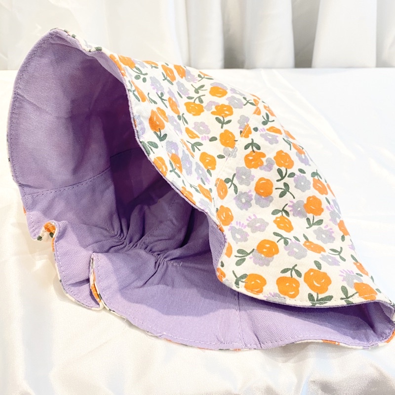 Mũ chống nắng hàn quốc cho bé 2 lớp cotton siêu thoáng mát Sambu, Nón vải cho bé gái 2 mặt hoa nhí đáng yêu