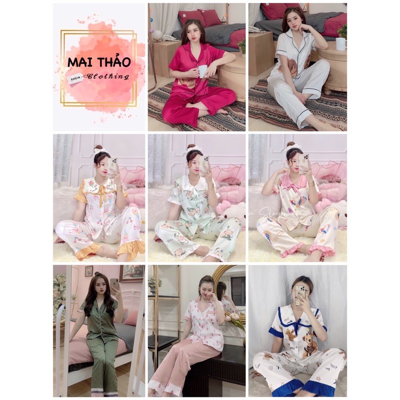 [Hàng sẵn + Video] Đồ bộ ngủ, Pijama tay ngắn quần dài, đồ mặc nhà vải Satin mịn mát 🍓