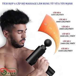 Súng massage cầm tay súng massage cầm tay 4 đầu 6 chế độ máy massage mặt cổ lưng chân bụng cầm tay cao cấp chính hãng ✅