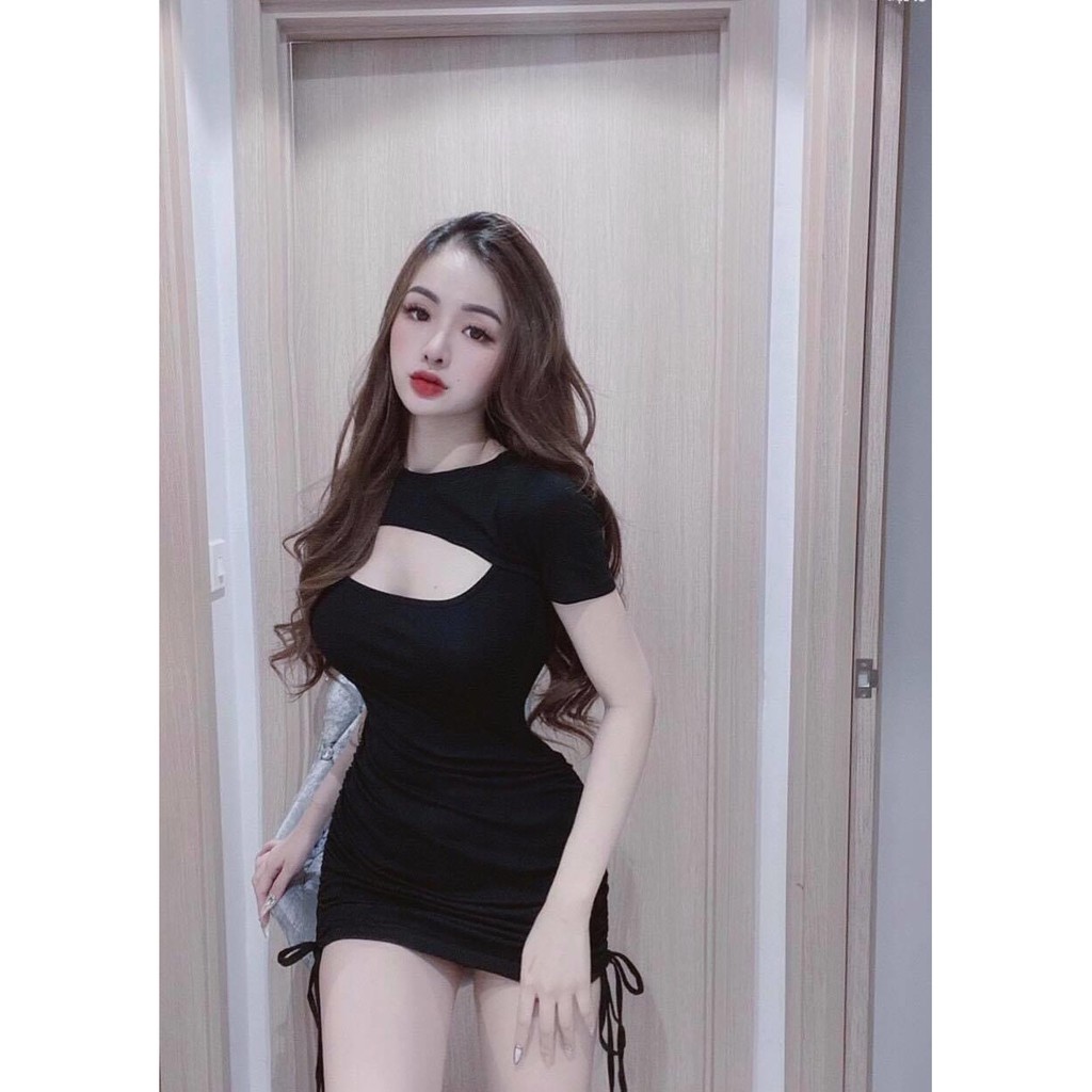 Đầm khoét ngực rút dây hai bên hông cưc sexy