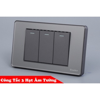 Công Tắc 3 Nút Âm Tường – Mặt PVC Trong Bo Viền Xám Tenko TK-C9-G003