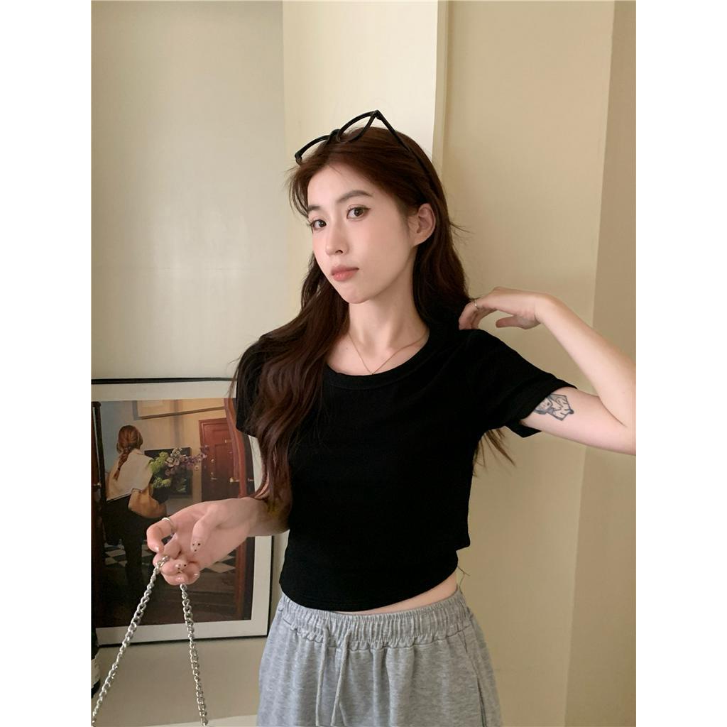 Áo Thun Cổ Tròn Ngắn Tay Dáng Ôm Ngắn Thời Trang Cá Tính 62107